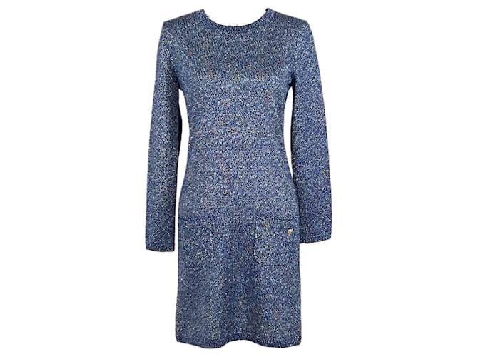 Chanel Vestido de Cachemira con Brillo París / Bizancio Azul  ref.1334512