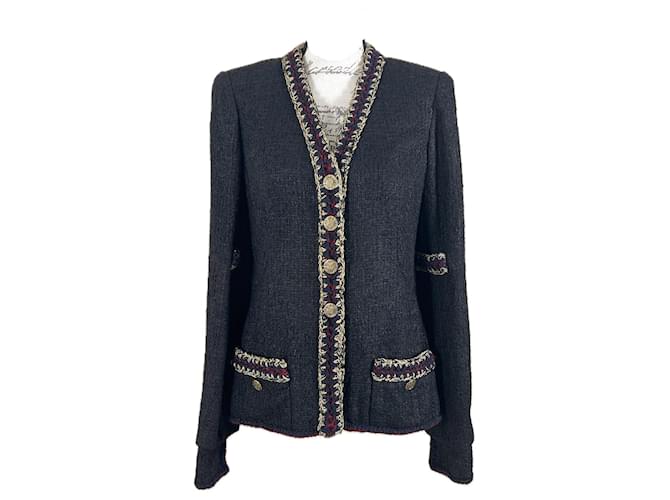 Chanel Veste en tweed noir avec boutons CC intemporels rares  ref.1334529