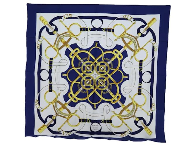 Hermès HERMES CARRE 90 Eperon d'Or Scarf Silk Blue Auth am6085  ref.1334661