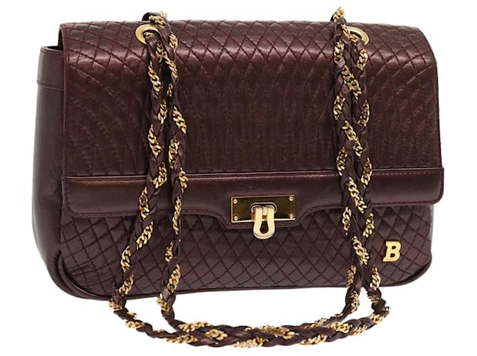 BALLY Quilted Shoulder Bag Leather Purple Auth mr084  ref.1334680
