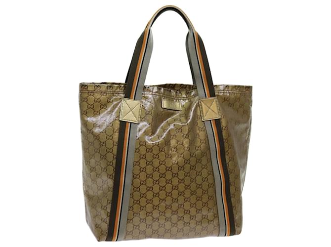 GUCCI GG Crystal Tote Bag Gris Or Marron 189669 auth 70396 Toile Doré  ref.1334704