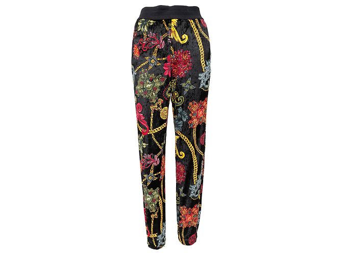 Versace Pantalon en velours baroque fleuri Multicolore