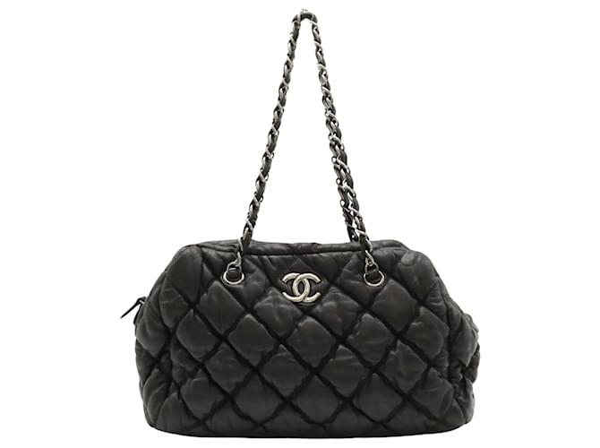 Courtepointe Bulle Chanel Cuir Gris  ref.1335067