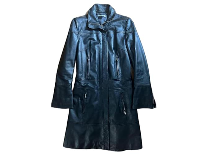 Autre Marque Manteau trench en cuir noir vintage Masnada Viscose  ref.1335114