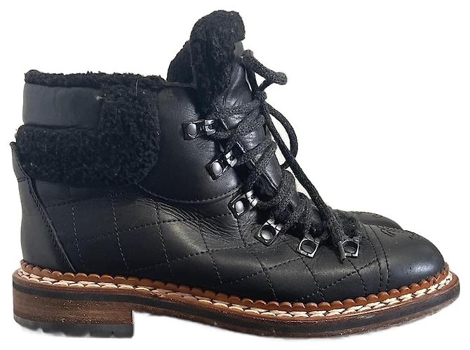 CHANEL Stiefeletten T.EU 37 Leder Schwarz