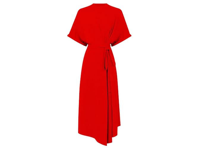 Autre Marque Alexandre Vauthier Red Stretch Jersey Asymmetrical Midi Dress Cotton  ref.1335324