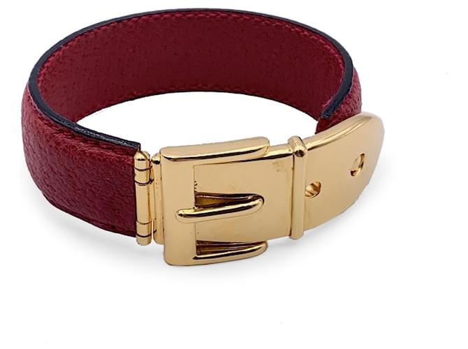 Gucci Vintage Roter Ledergürtel Armreif Manschettenarmband Goldschnalle  ref.1335451