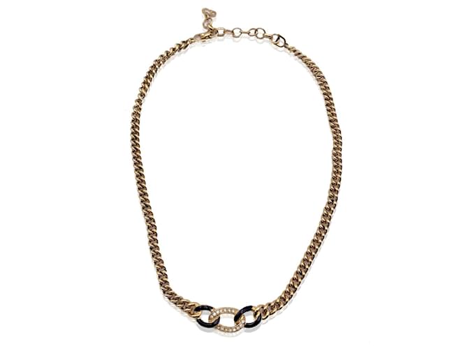 Christian Dior Collar de esmalte de cristal con eslabones de cadena de metal dorado vintage  ref.1335457