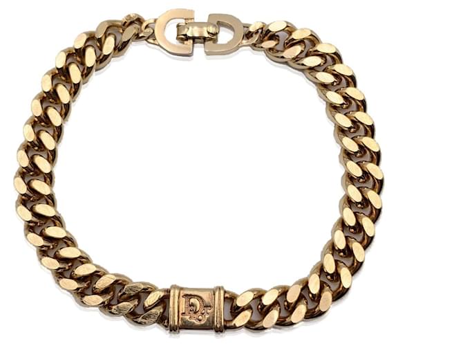 Christian Dior Pulsera vintage con logotipo de eslabones de cadena Groumette de metal dorado  ref.1335460