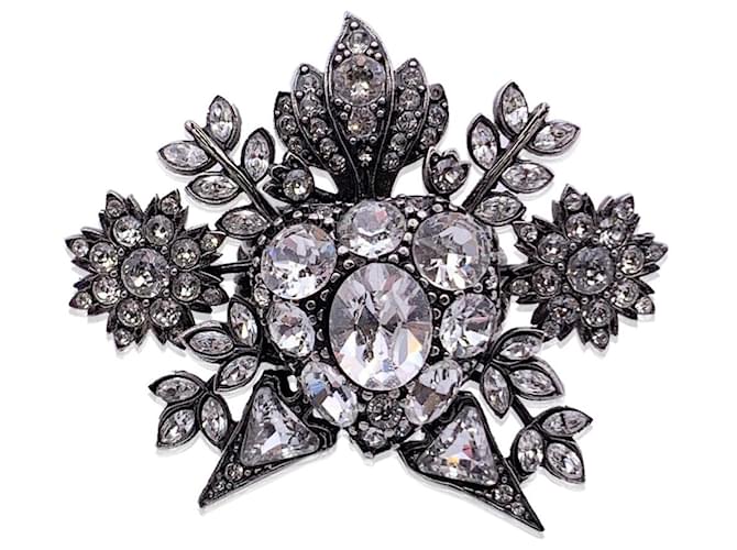 Gucci Ring aus gealtertem Silber, Metall, Messing und Kristall, Größe M  ref.1335463