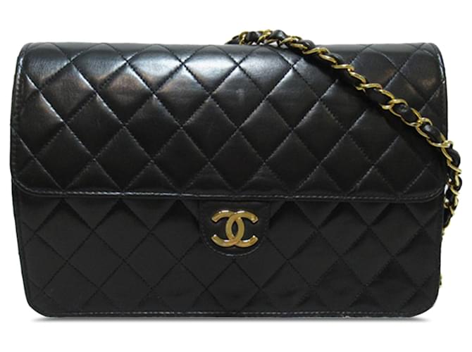 Chanel Black CC Quilted Lambskin Single Flap Leather  ref.1335717