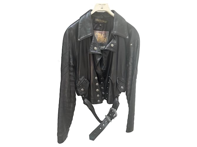 Roberto Cavalli Biker jackets Black Leather  ref.1335766