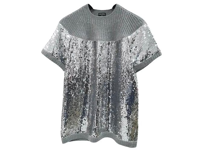 Chanel Pull à sequins Paris / Londres Gris