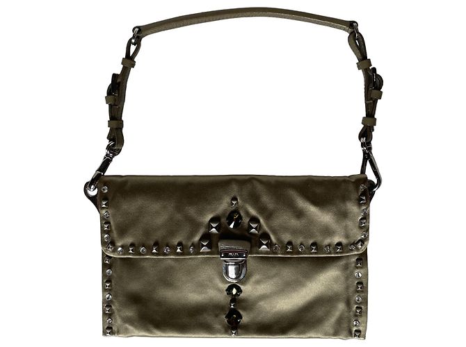 Borsa Prada in raso con borchie taupe