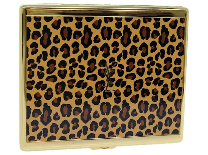 SAINT LAURENT Leopard Cigarette Case metal Gold Brown Auth yk11452 Golden  ref.1335789