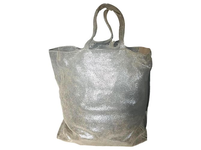 Conjunto Aridza Bross Bolsa de Ombro e Bolsa com Zíper em Couro Prateado Prata