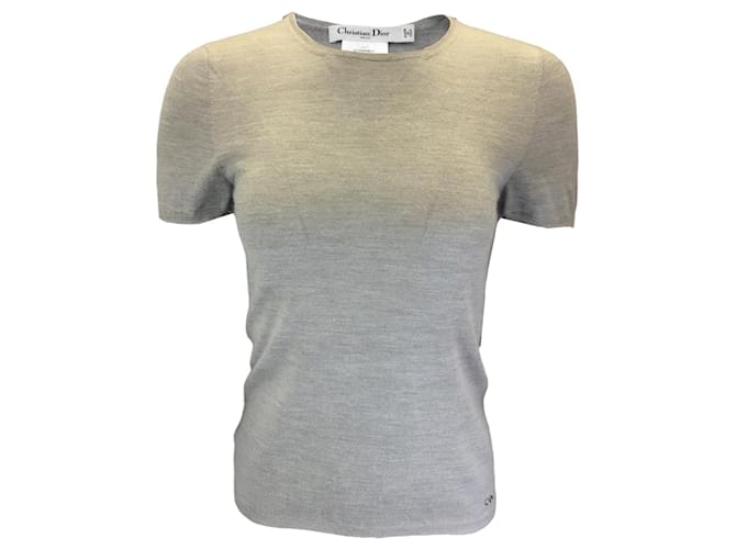 Autre Marque Christian Dior Light Grey Short Sleeved Cashmere and Silk Knit Sweater  ref.1335942