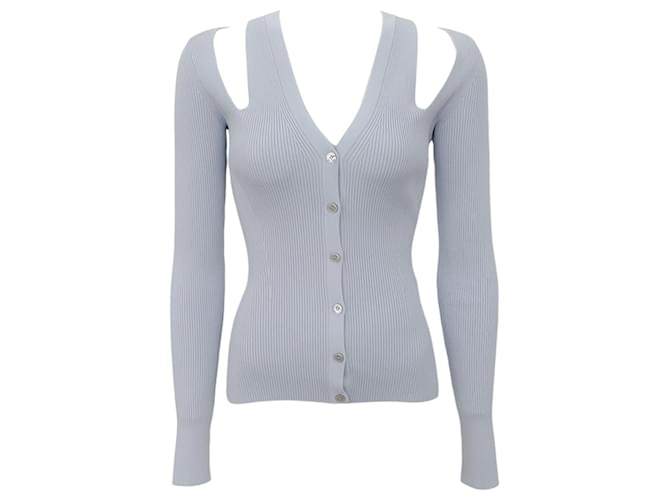 Alexander McQueen Light Blue Cold Shoulder Ribbed Cardigan Viscose  ref.1335945