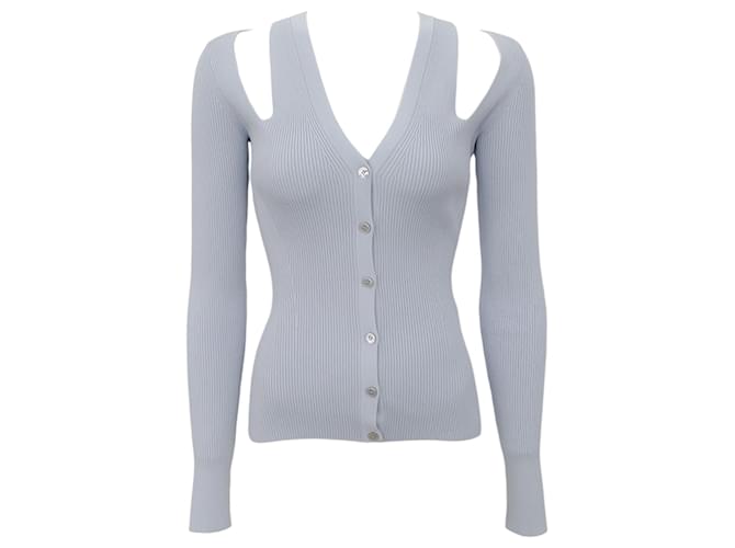 Autre Marque Alexander McQueen Light Blue Cold Shoulder Ribbed Cardigan Viscose  ref.1335945