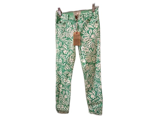 Autre Marque Vaqueros elásticos DvF x Current Elliot con estampado. Blanco Verde 
