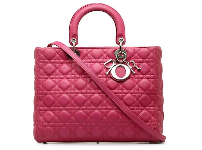 Dior Cannage grande de piel de cordero rosa Lady Dior Cuero  ref.1336088