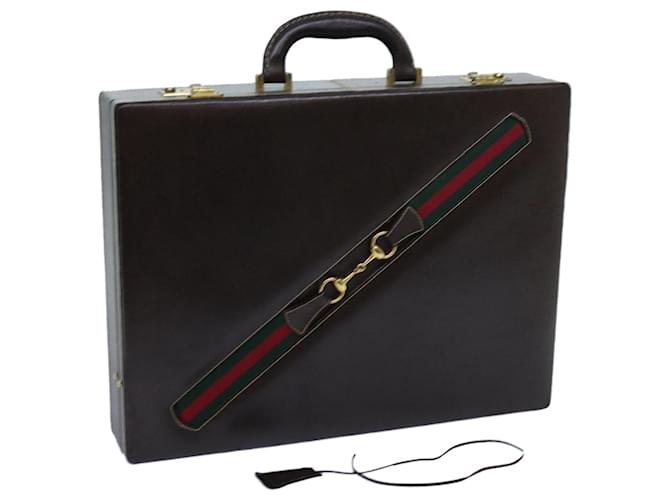 GUCCI Horsebit Old Gucci Briefcase Leather Red Green Brown Auth ki4323  ref.1336219