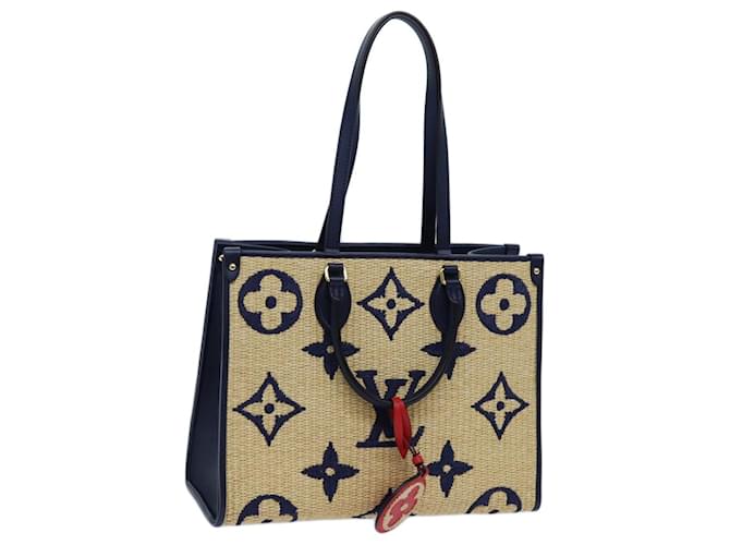 LOUIS VUITTON Monogramm Raffia On The Go MM Tasche 2Weg Beige M57723 LV Auth 70773S Holz  ref.1336270