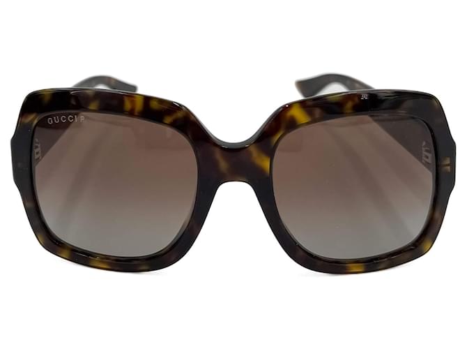 Gucci Eckige Sonnenbrille Aus Ineinandergreifendem Acetat Braun Kunststoff  ref.1336311