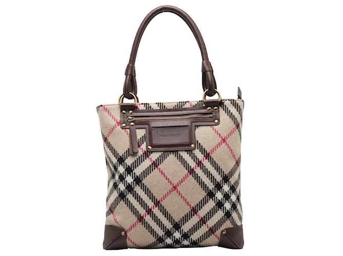 Sac fourre-tout en laine et cuir Burberry Nova Check en très bon état Toile Beige  ref.1336373