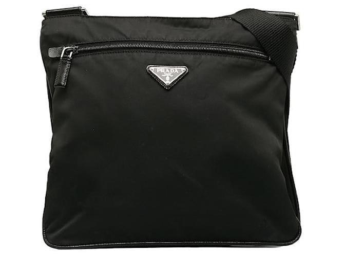 Bolsa de ombro Prada em nylon com placa de logotipo triangular em bom estado Preto Lona  ref.1336400