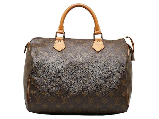 Louis Vuitton Monogram Speedy 30 Handbag M41526 Brown PVC Leather in Good Condition Plastic  ref.1336412