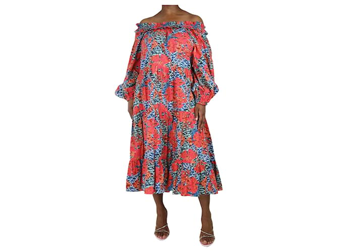 Ulla Johnson Coral puff-sleeved printed midi dress - size UK 12 Orange Cotton  ref.1336525