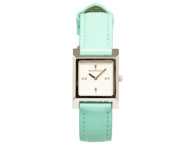 Tiffany & Co Tiffany Argent Quartz Acier inoxydable 1837 Montre des créateurs Cuir Métal Veau façon poulain Argenté Bleu Bleu clair  ref.1336531