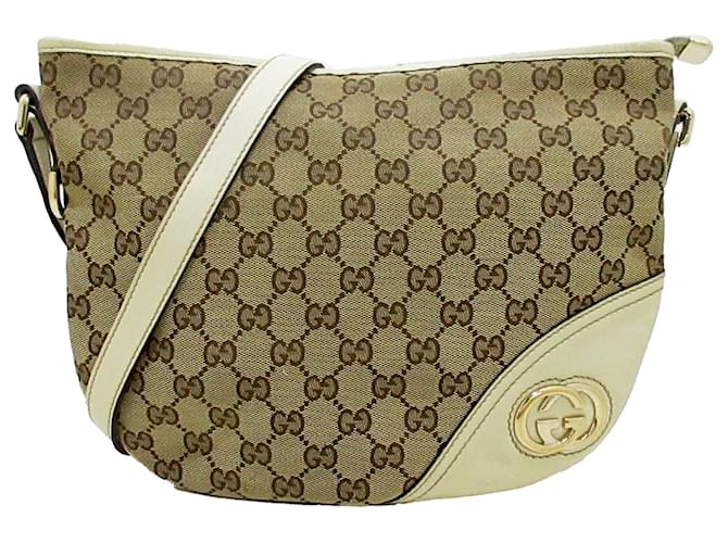 Gucci Brown GG Canvas New Britt Crossbody Leather Cloth Pony-style calfskin Cloth  ref.1336575