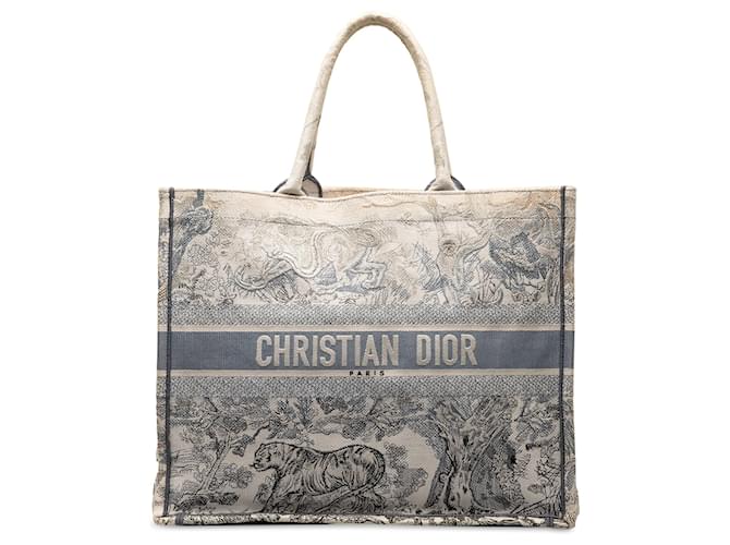 Borsa per libri Dior blu grande Ombre Toile De Jouy Tela Panno  ref.1336583