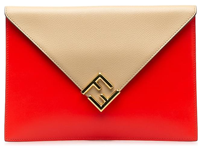 Custodia piatta Fendi con diamanti FF rossi Rosso Pelle Vitello simile a un vitello  ref.1336586