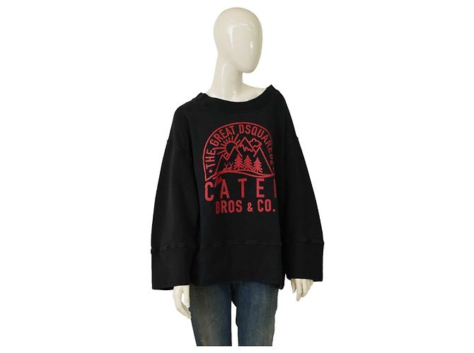 Dsquared2 Schwarzer Oversize Pullover mit rotem Logo