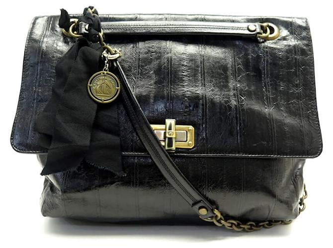 BOLSA MÉDIA LANVIN HAPPY BOLSA DE MÃO CROSSBODY DE COURO PRETO Couro envernizado  ref.1336623