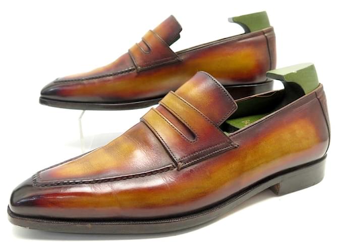 BERLUTI SHOES ANDY DEMESURE LOAFERS 7.5 41.5 LEATHER STRIPPERS SHOES Brown  ref.1336630