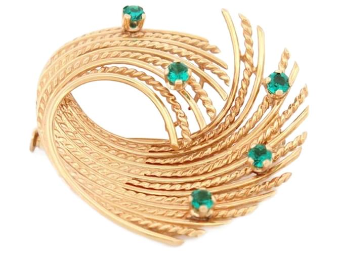 Other jewelry Autre Marque NEW VINTAGE GOLD TWISTED SWIRL PIN BROOCH 18K 7G EMERALDS 0.4CT BROOCH Golden Yellow gold  ref.1336632