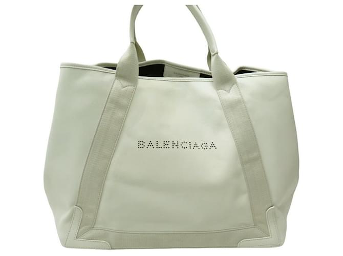 NEW BALENCIAGA HANDBAG 339936 NAVY CREAM LEATHER TOTE POUCH TOTE BAG White  ref.1336643