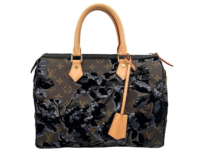 Louis Vuitton Fleur de Jais Speedy 30 Pailetten und Samt limited Edition Braun  ref.1336747