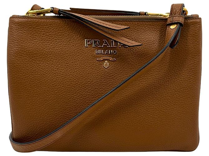 Bolsa transversal de couro marrom Prada Vitello Phenix Cannella