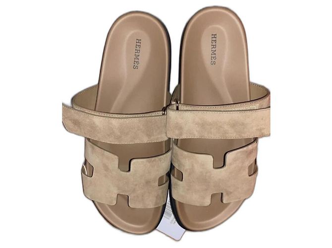 Hermès Chypre sandals suede brown beige Caramel Camel
