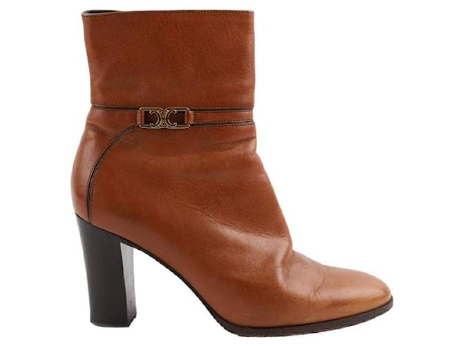 Céline Lederstiefel mit Schnalle Braun  ref.1337097