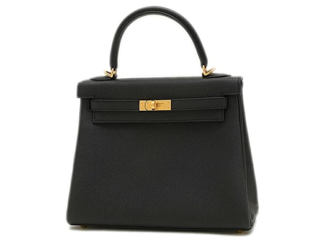 Hermès Hermes Kelly 25 Negro Cuero  ref.1338074