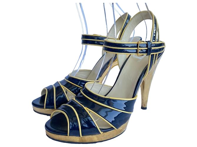 Miu Miu Sandals Yellow Navy blue Patent leather  ref.1339104