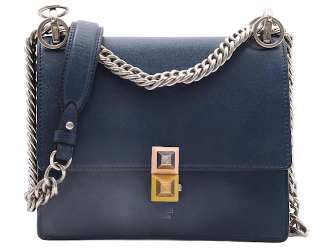 FENDI Calfskin Small Kan I Shoulder Bag in Blueberry Leather  ref.1339405