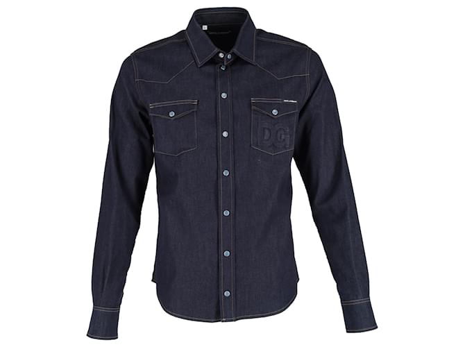 Dolce & Gabbana Camisa de manga larga en denim azul Algodón  ref.1339999