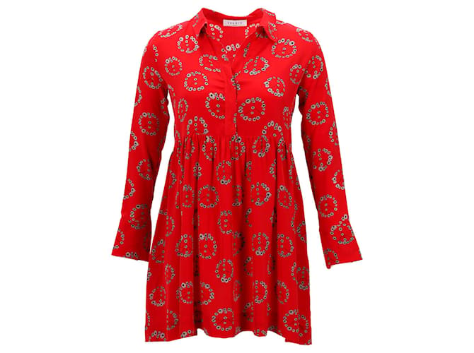 Sandro Paris Mini-robe florale à imprimé signe de paix en soie rouge  ref.1340020